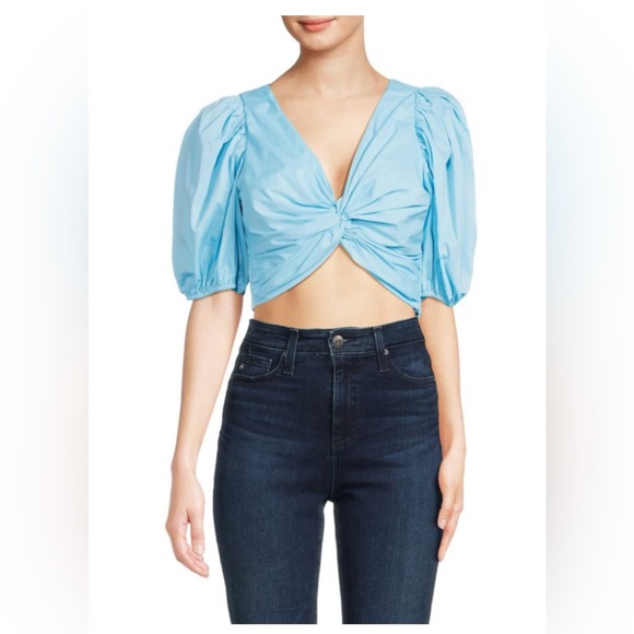 cinq a sept Tops - Cinq A Sept NWT Celeste Light Blue Puff Sleeve Crop Top medium
